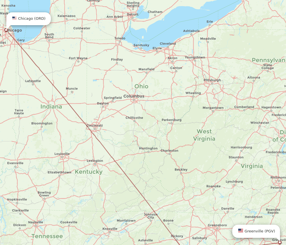 ORD-PGV flight routes