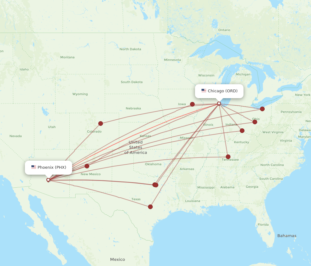 ORD to PHX flights and routes map