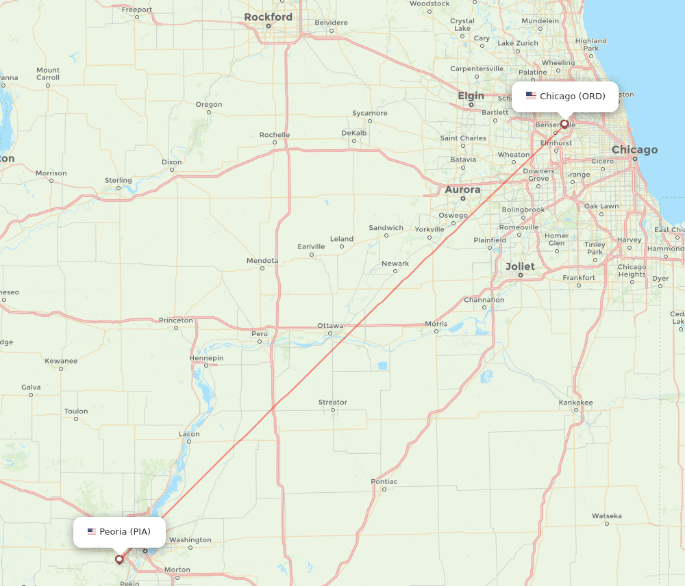 Chicago - Peoria route map and flight paths
