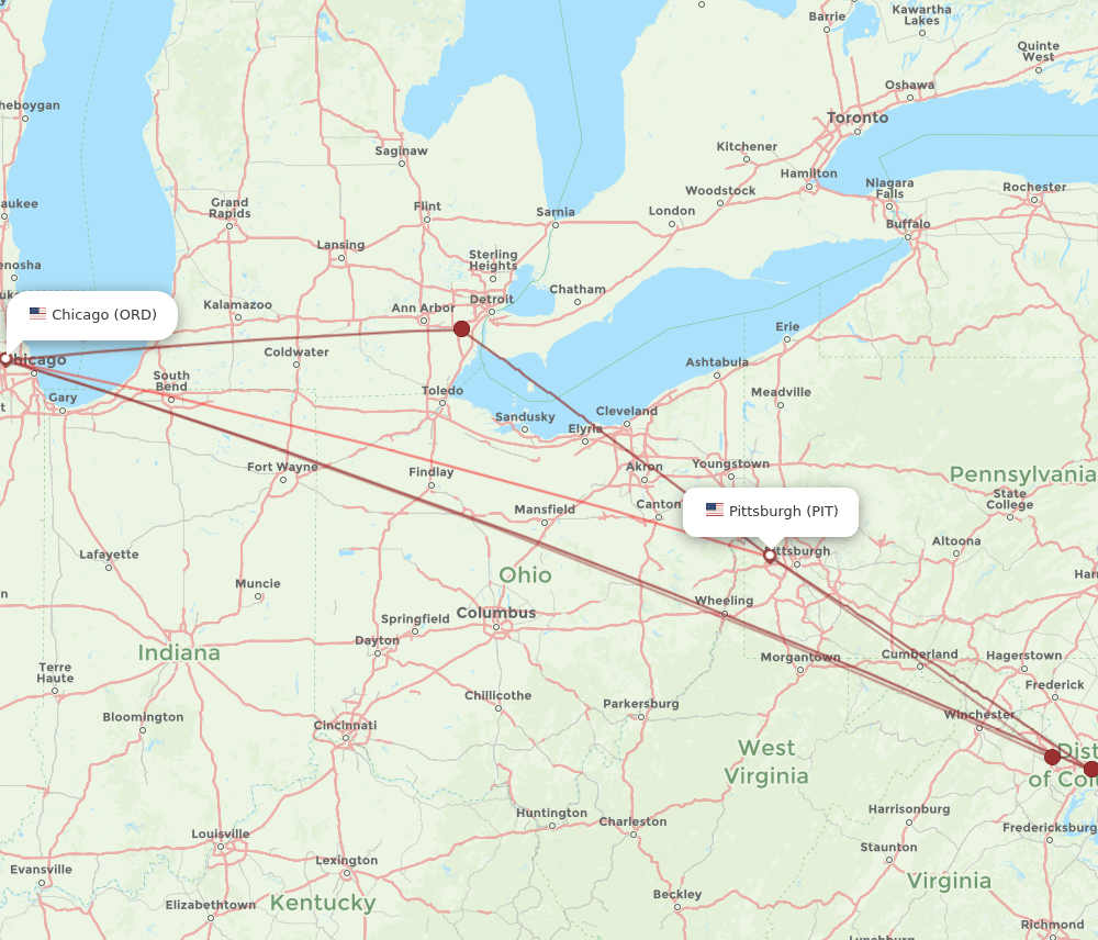 ORD-PIT flight routes