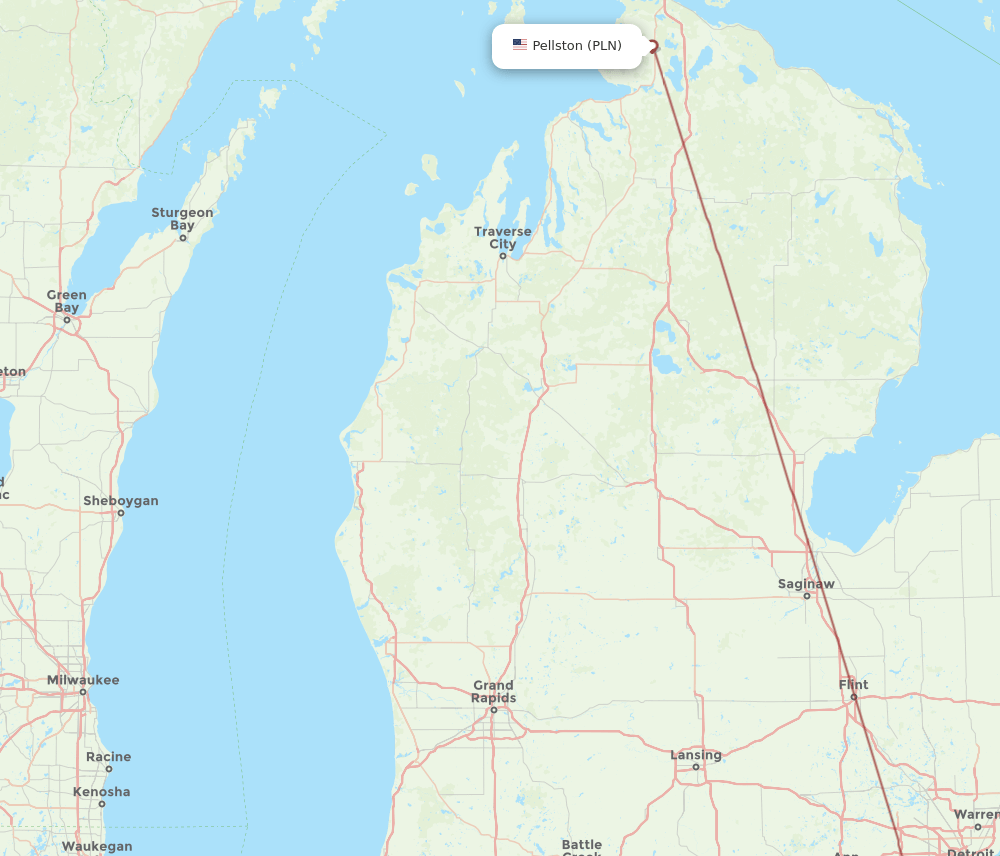 ORD to PLN flights and routes map