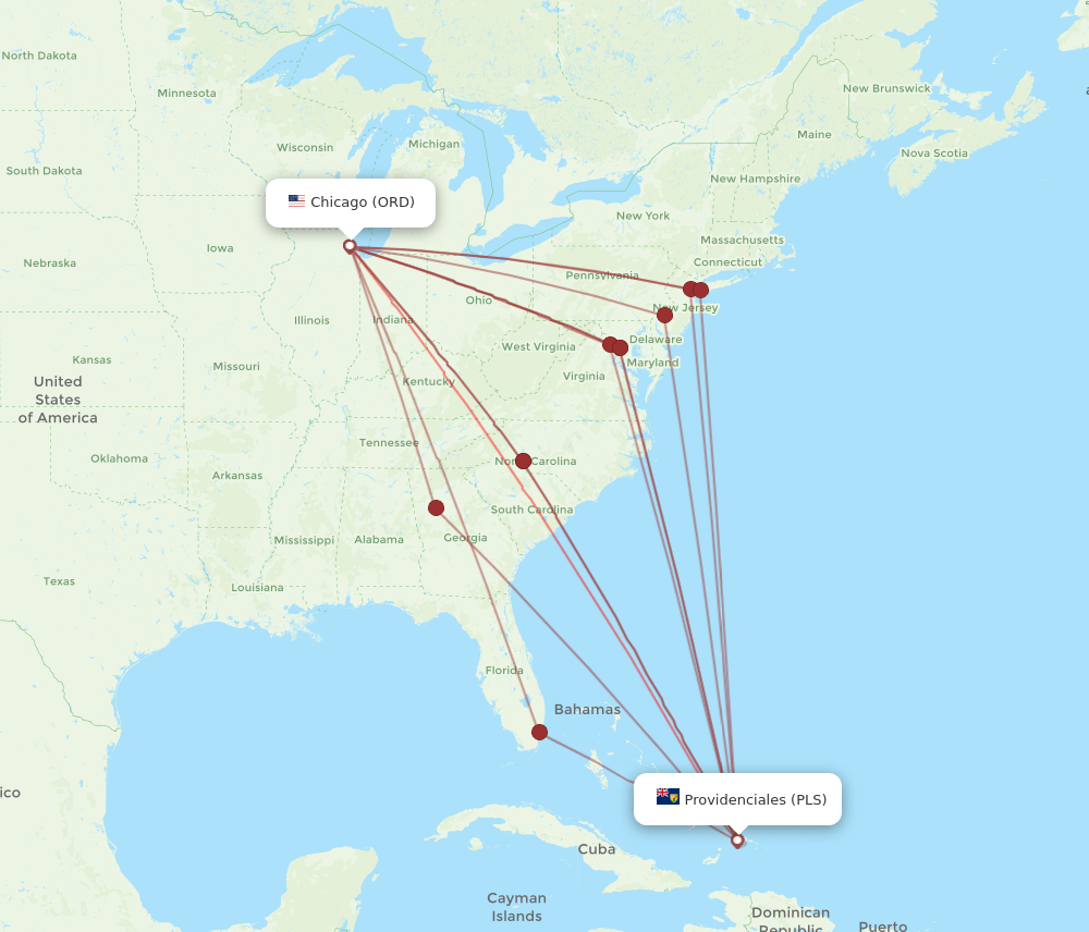 ORD-PLS flight routes