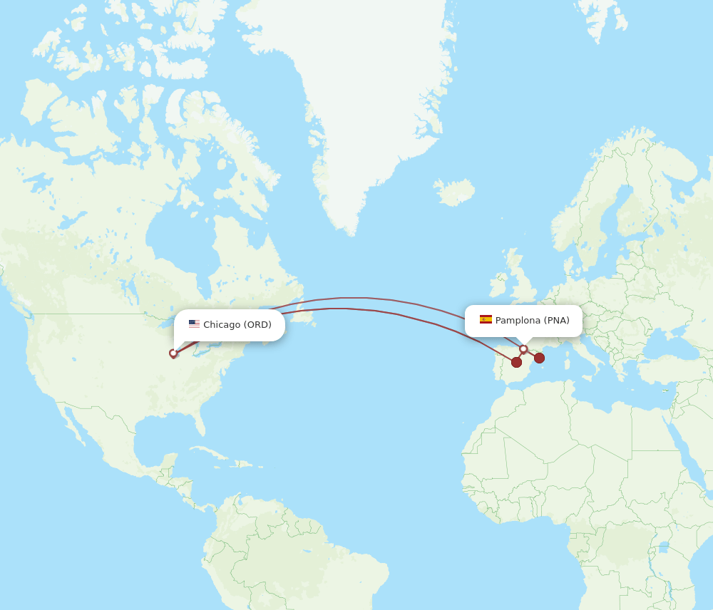 ORD-PNA flight routes