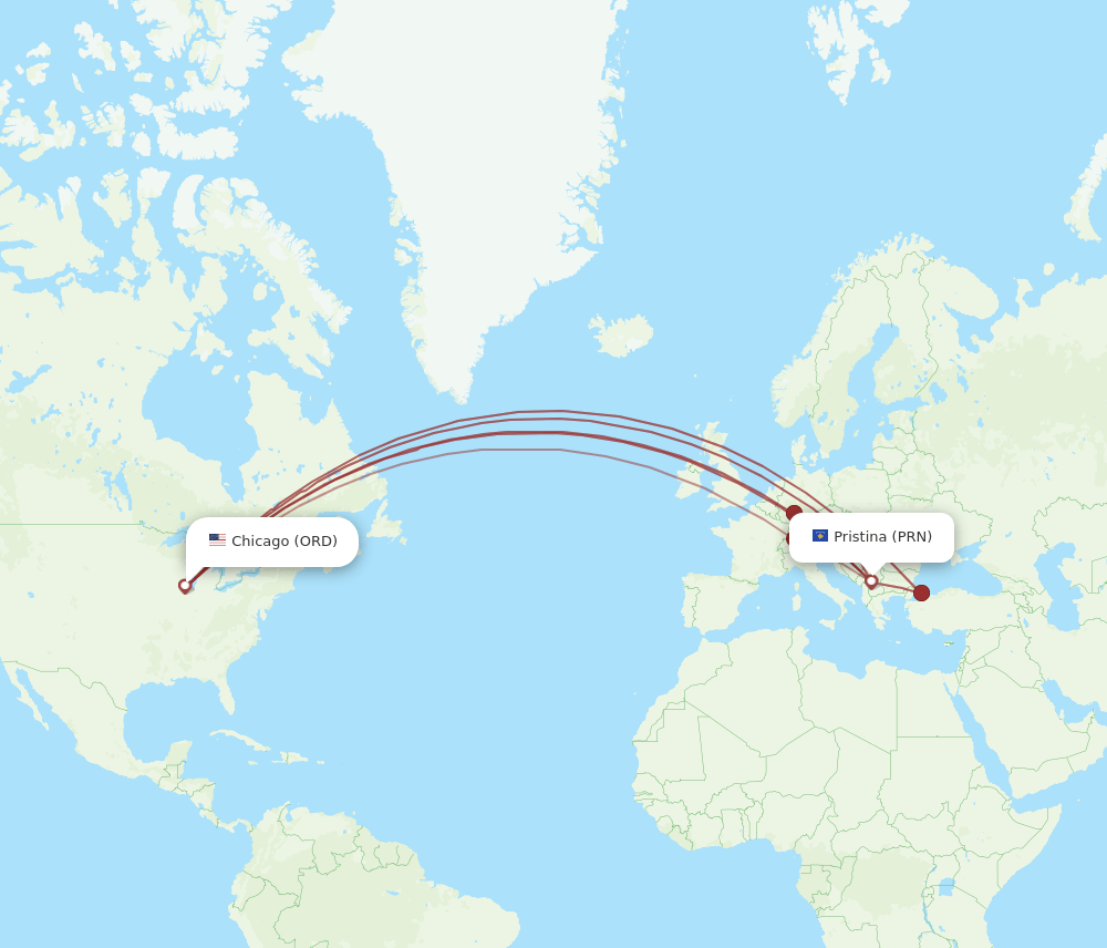 ORD-PRN flight routes