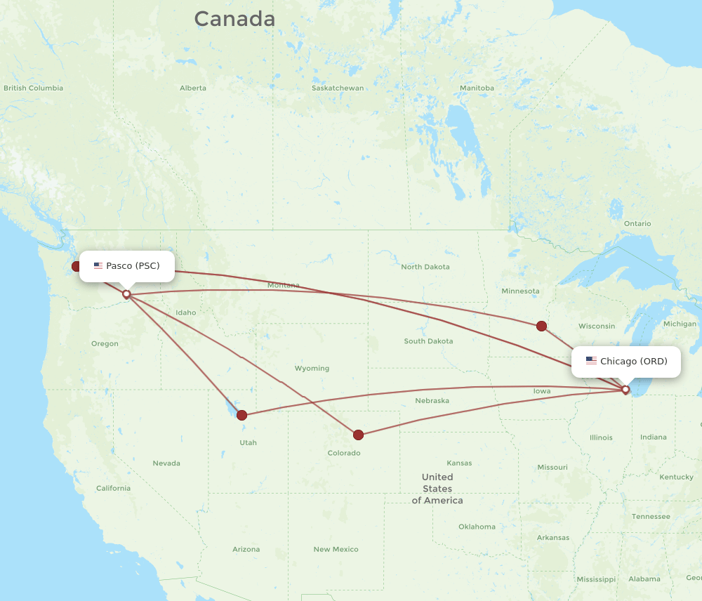 ORD to PSC flights and routes map