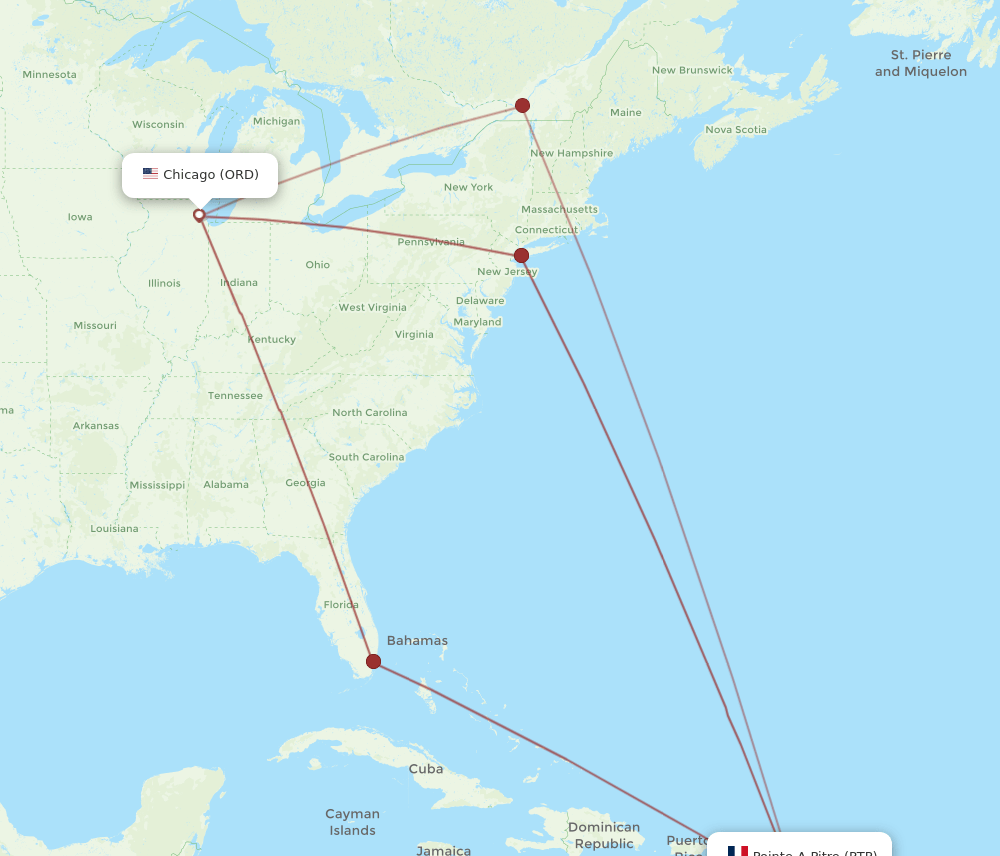 ORD-PTP flight routes