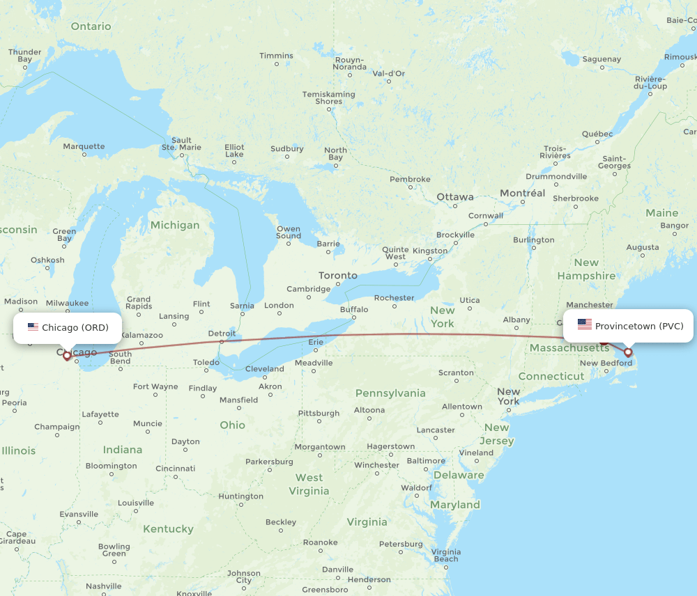 ORD-PVC flight routes