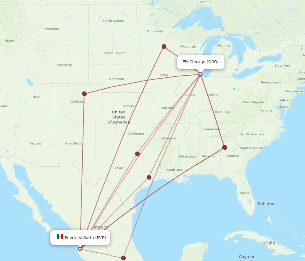 ORD to PVR flights and routes map
