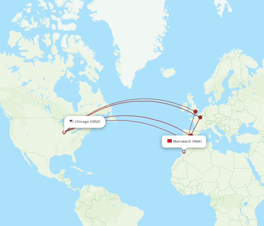 ORD-RAK flight routes