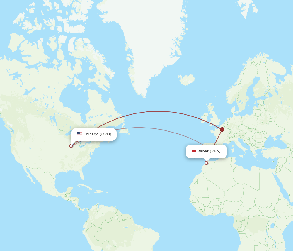 ORD-RBA flight routes