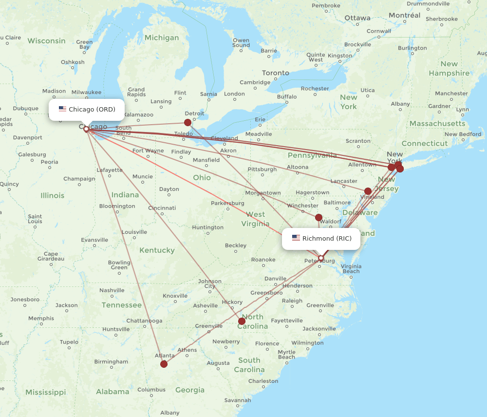 ORD-RIC flight routes