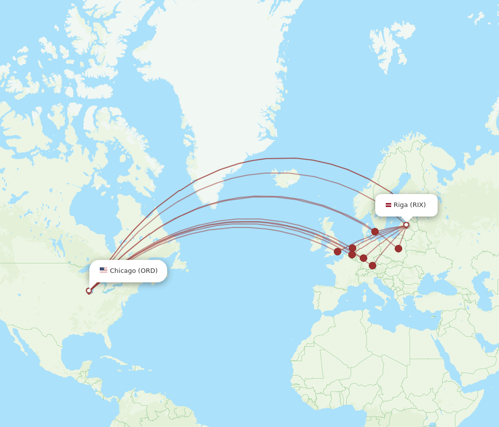 ORD to RIX flights and routes map