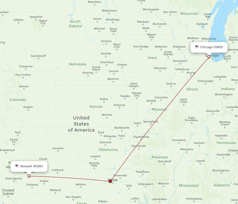 ORD-ROW flight routes