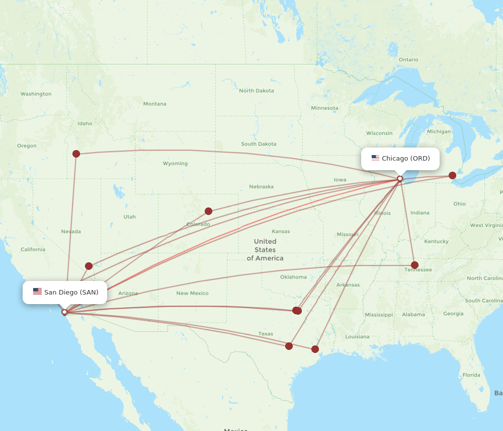 ORD-SAN flight routes