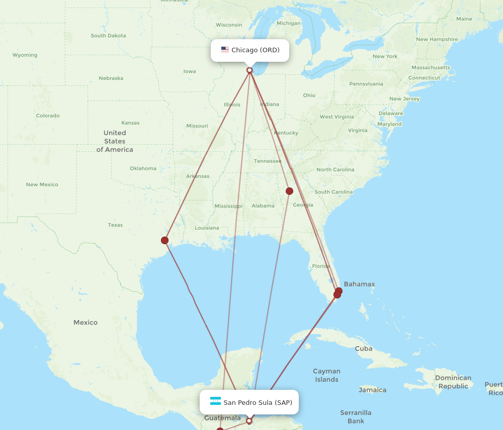 ORD to SAP flights and routes map