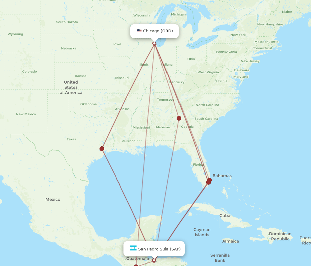 ORD-SAP flight routes