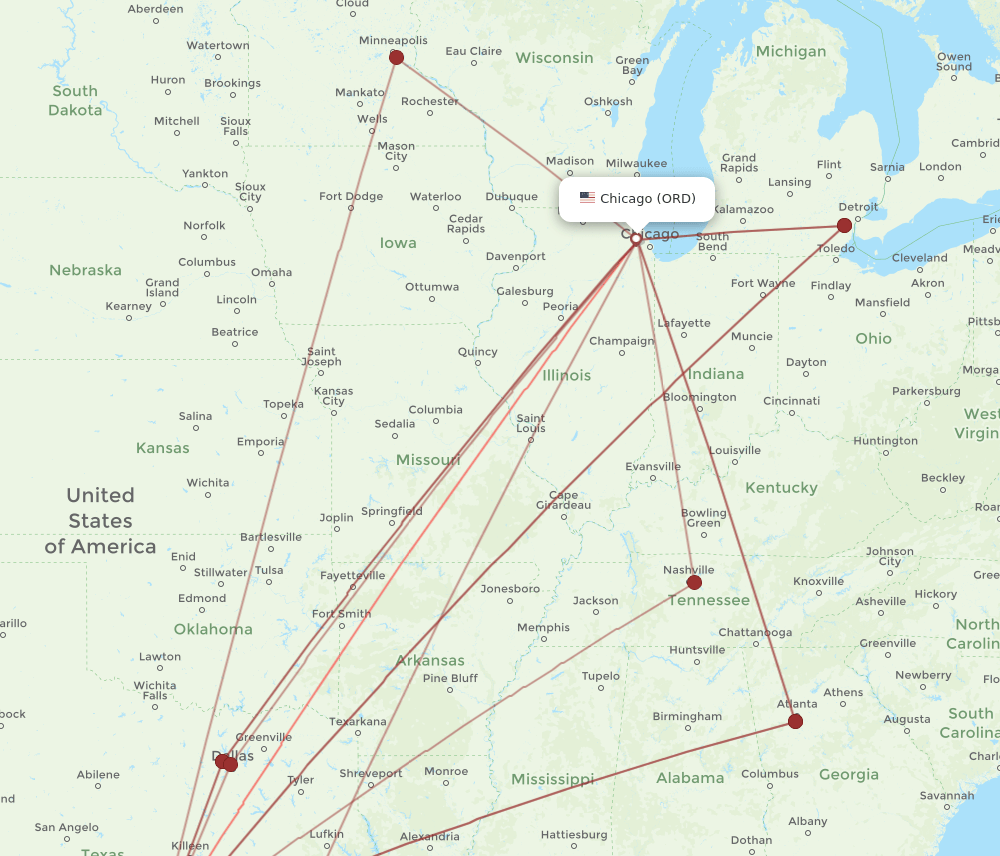 ORD-SAT flight routes