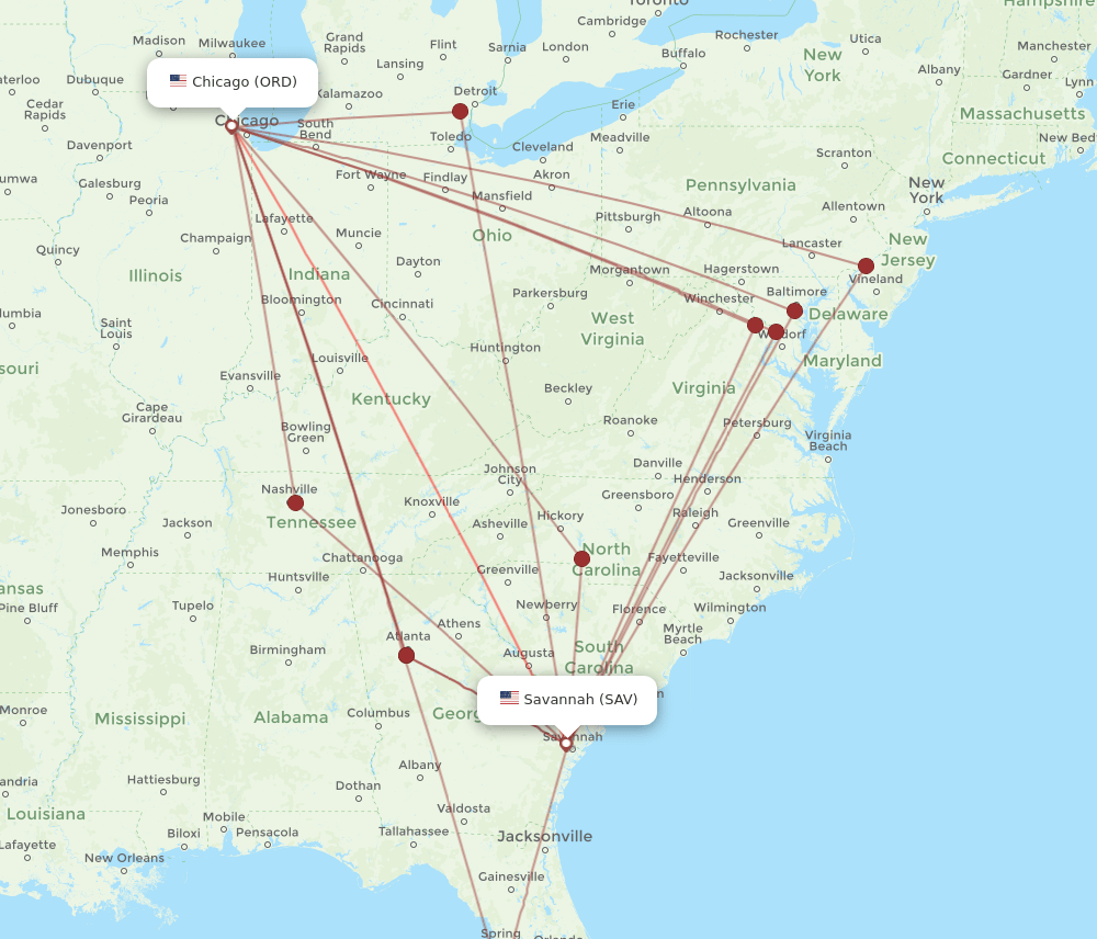 ORD-SAV flight routes