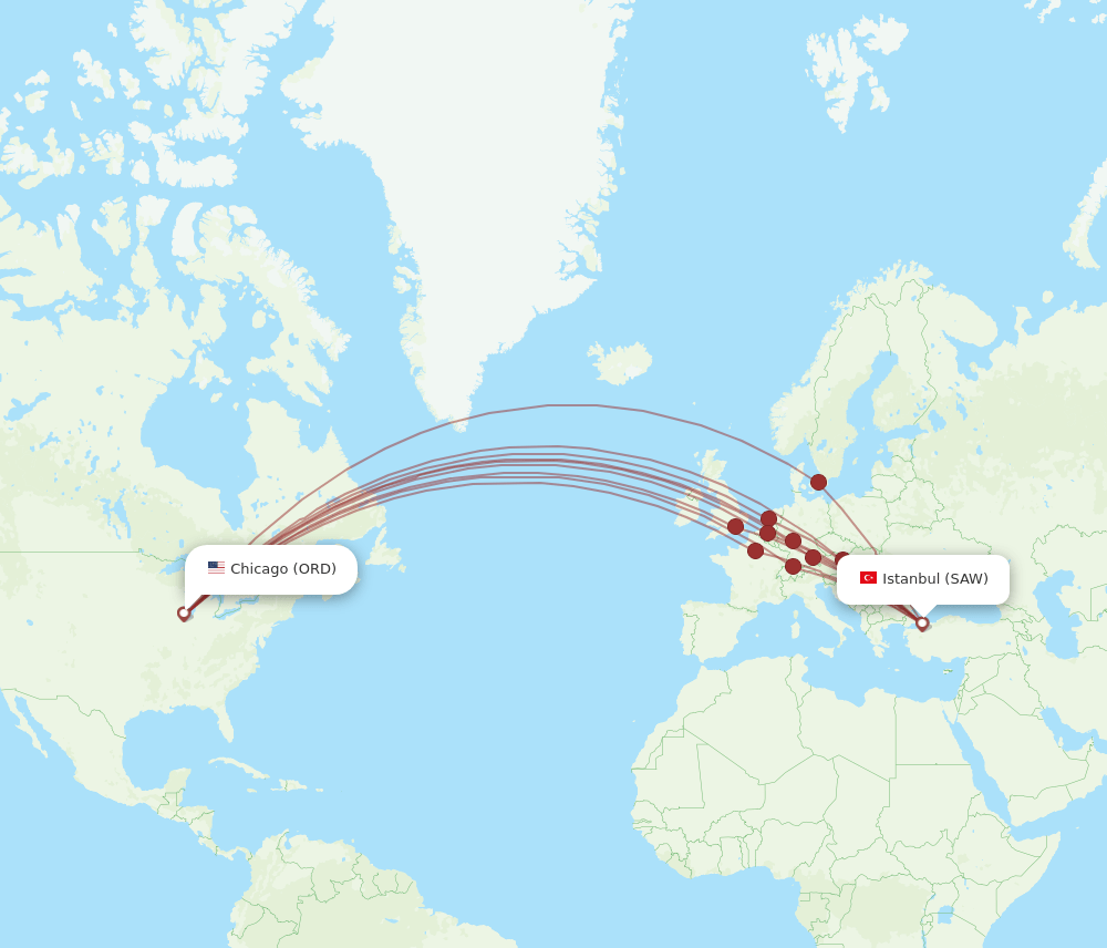 ORD-SAW flight routes
