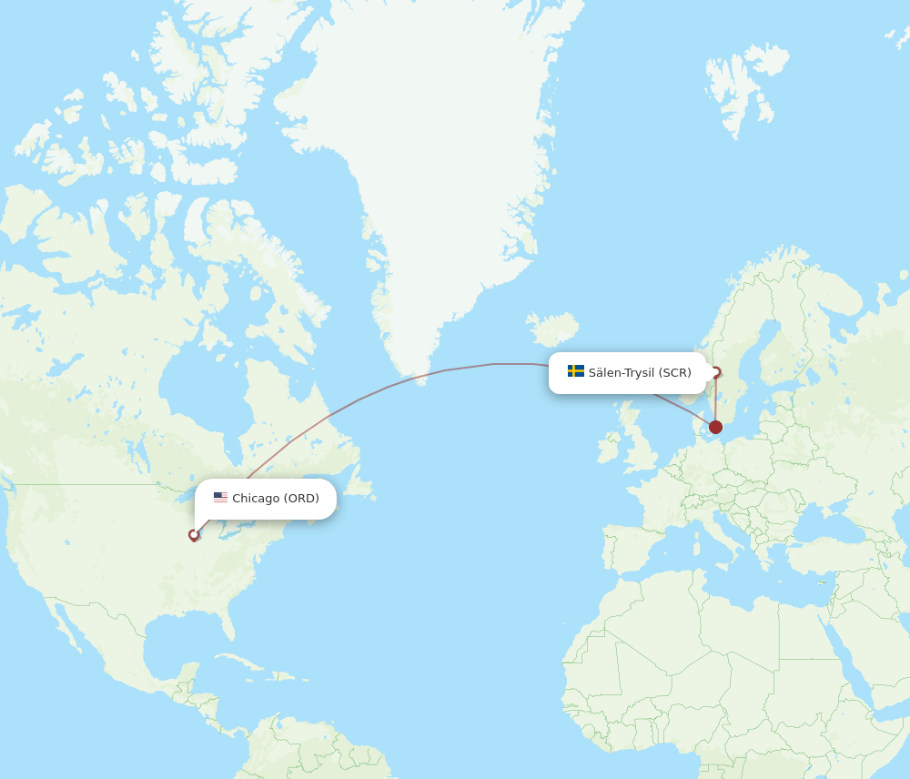Salen - Chicago route map and flight paths