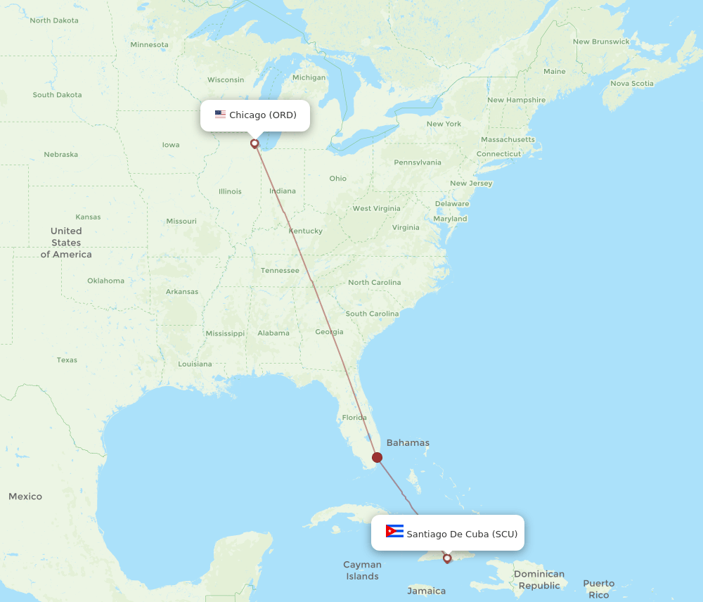 Santiago - Chicago route map and flight paths