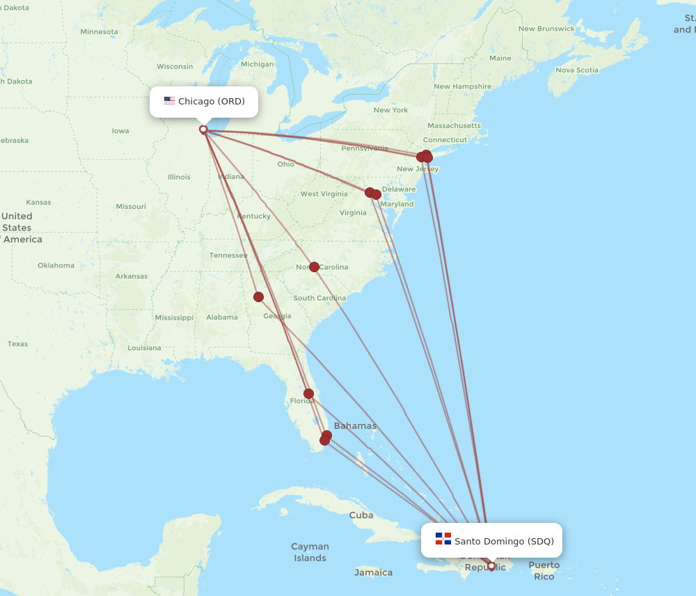 ORD to SDQ flights and routes map