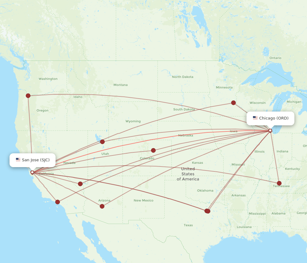 ORD to SJC flights and routes map