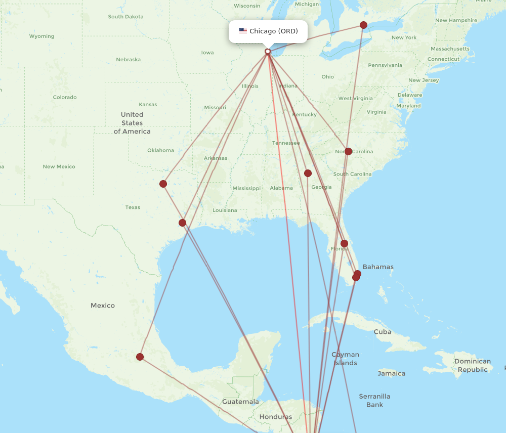 ORD to SJO flights and routes map