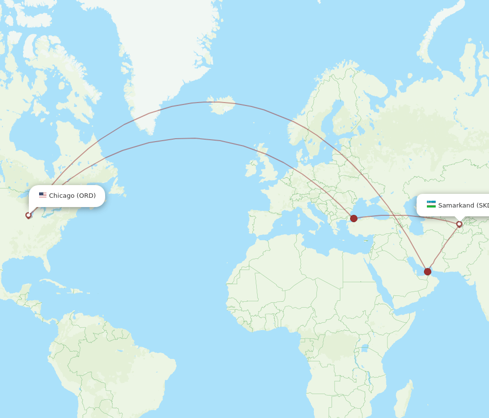 ORD-SKD flight routes