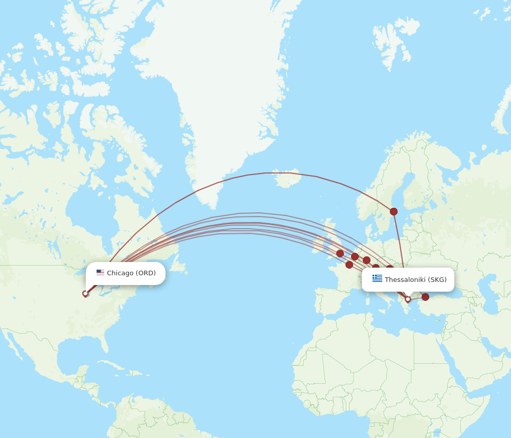 ORD-SKG flight routes