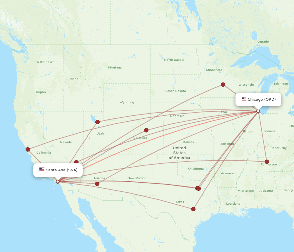 ORD-SNA flight routes