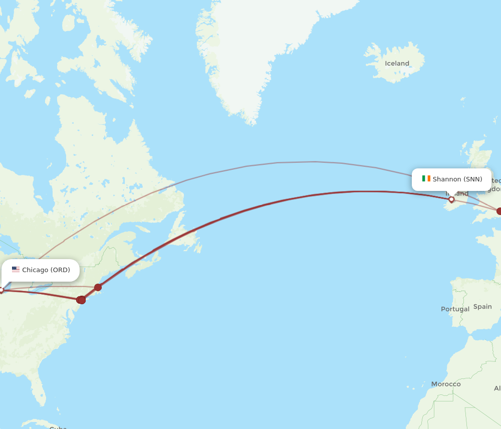 ORD to SNN flights and routes map