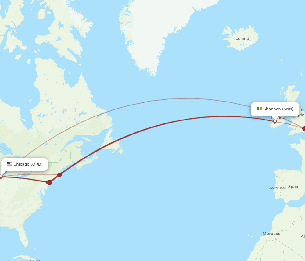 ORD-SNN flight routes