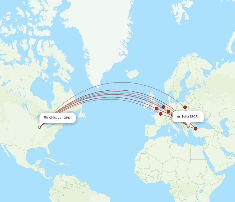 ORD-SOF flight routes