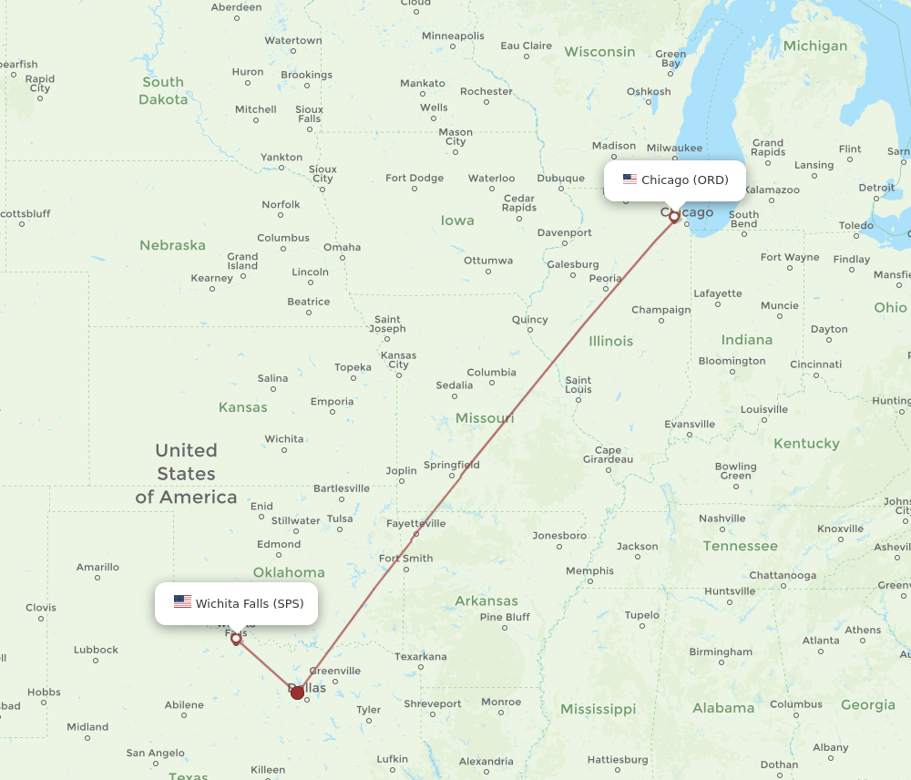ORD-SPS flight routes