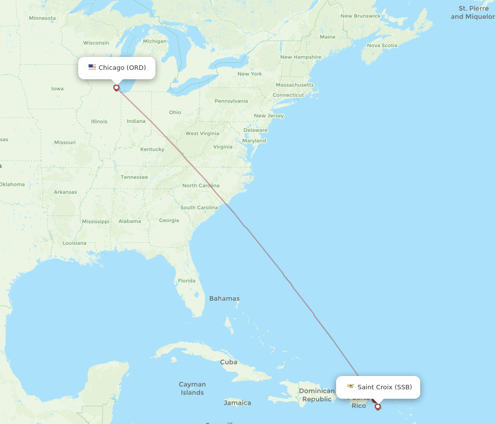 ORD-SSB flight routes