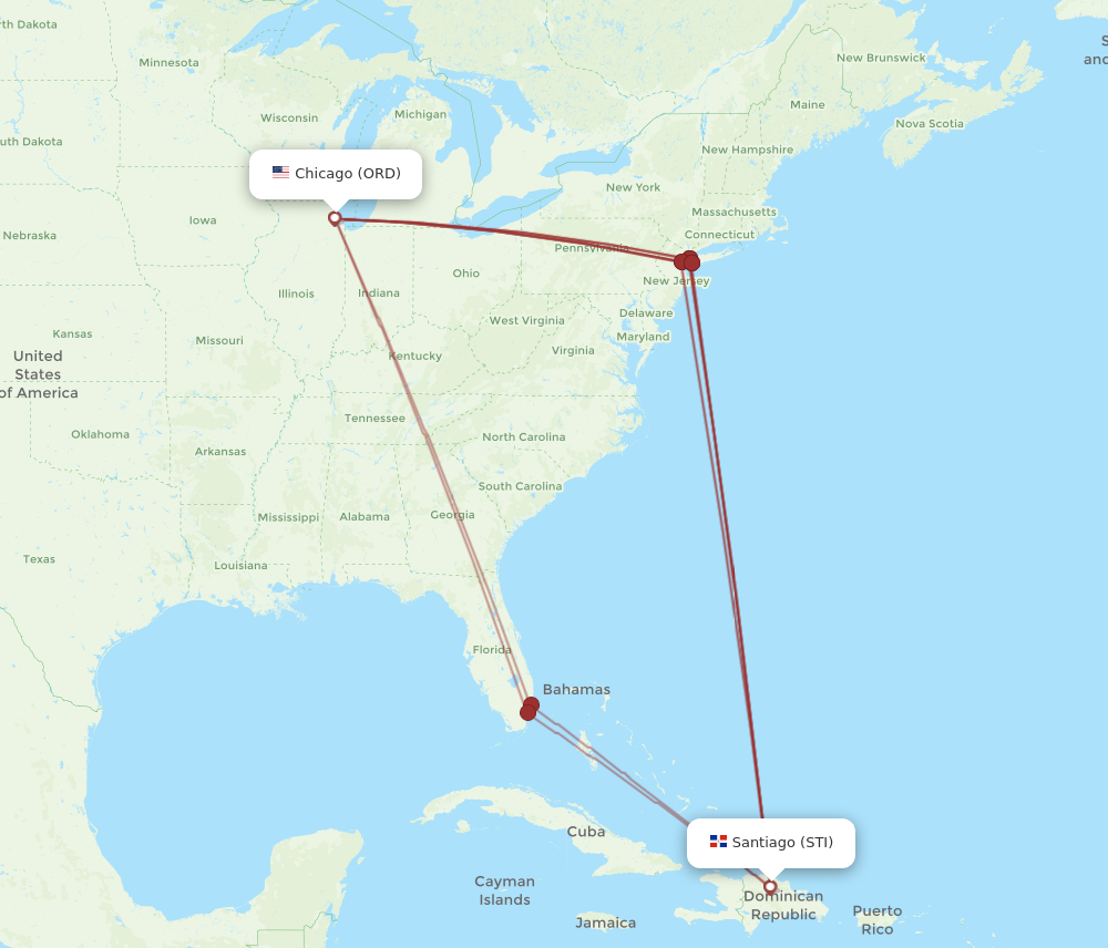 ORD to STI flights and routes map