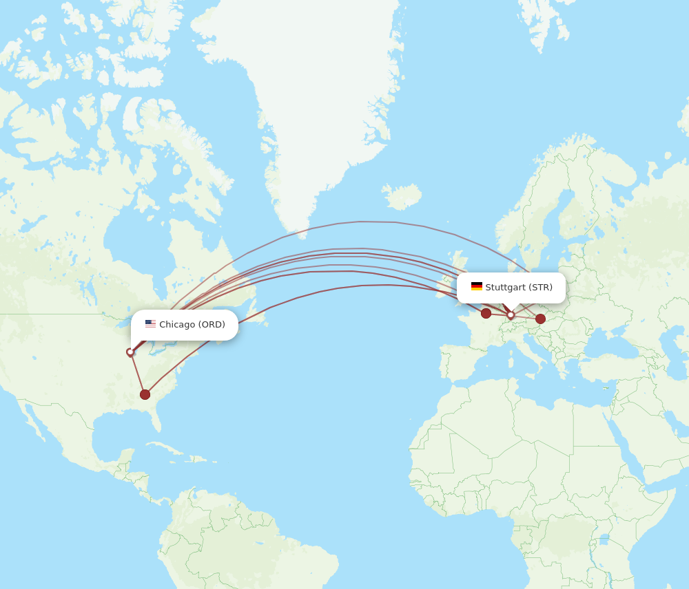 ORD to STR flights and routes map