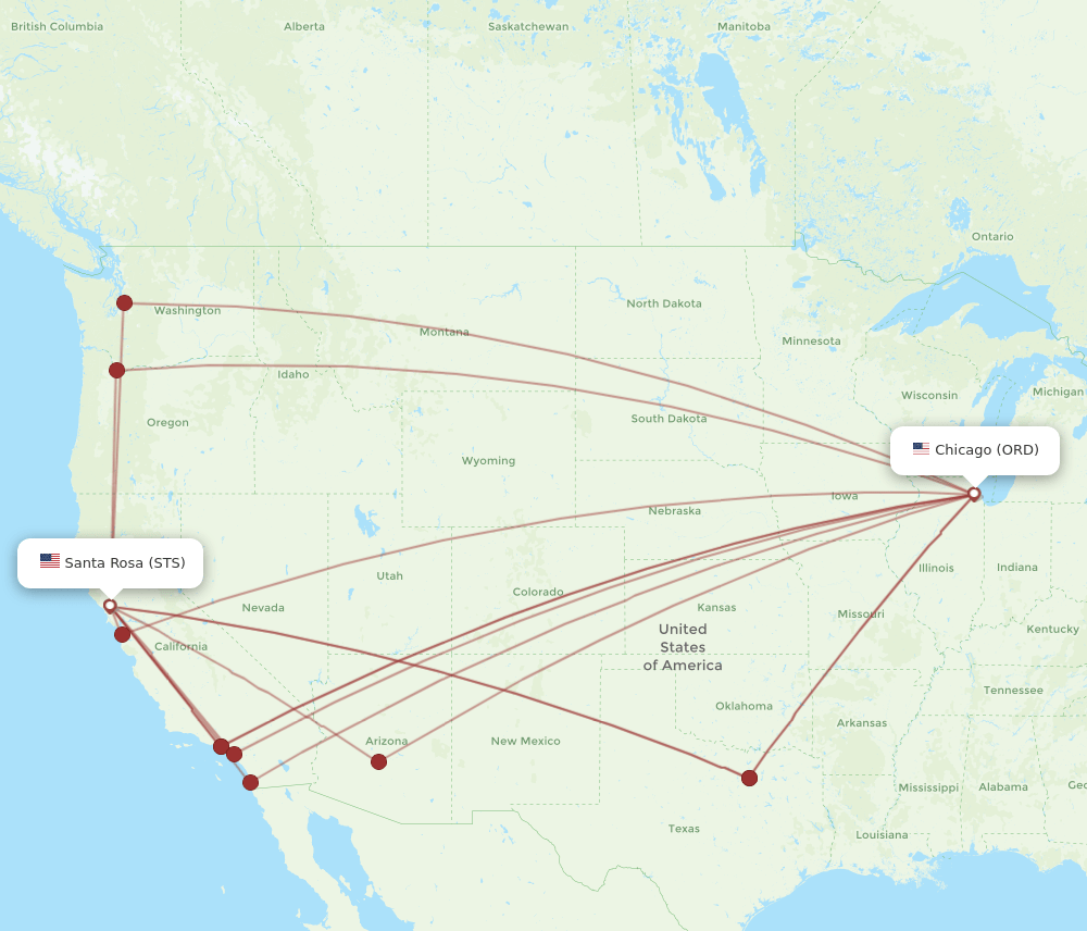 ORD-STS flight routes