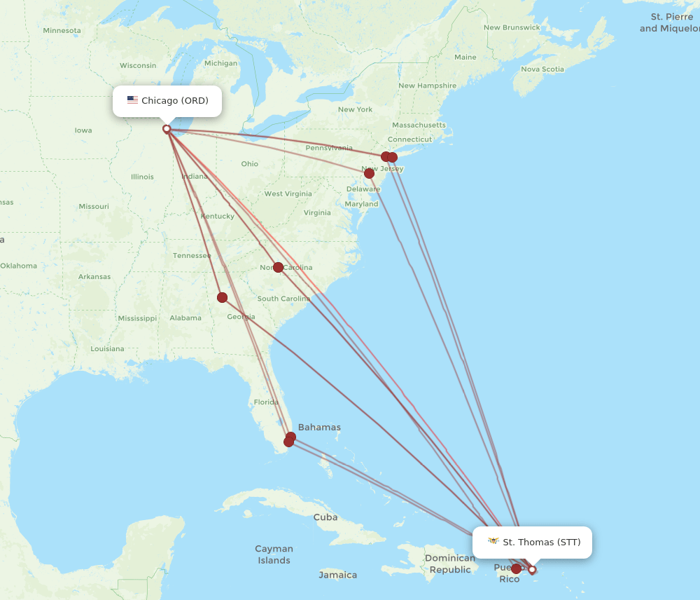 ORD-STT flight routes