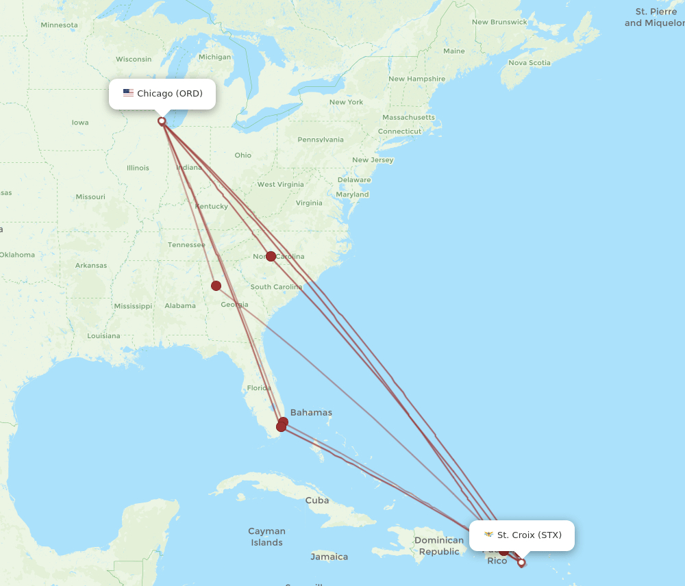 ORD-STX flight routes