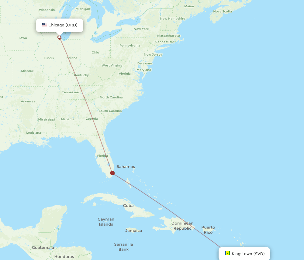 ORD to SVD flights and routes map