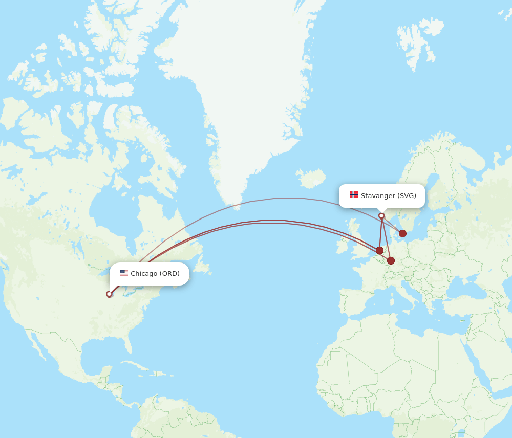 ORD to SVG flights and routes map