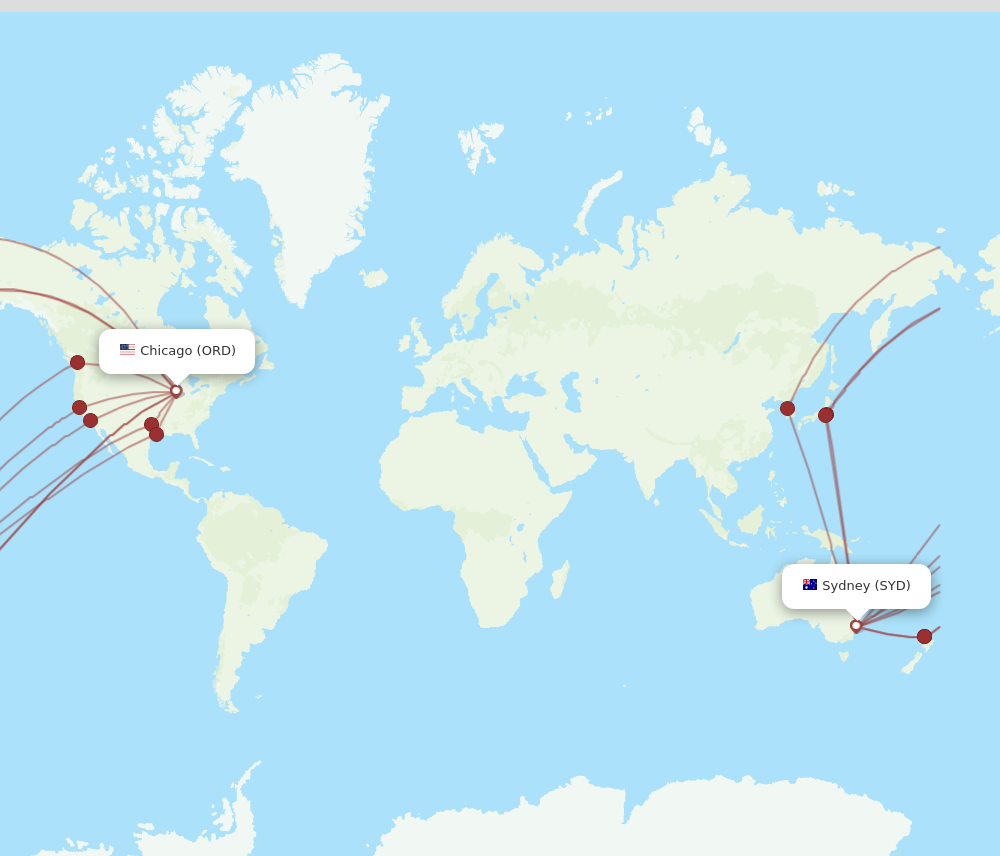 ORD to SYD flights and routes map