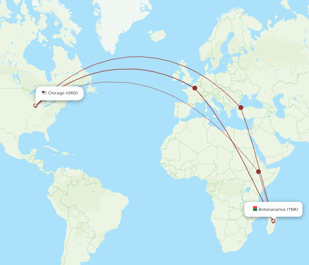 ORD-TNR flight routes