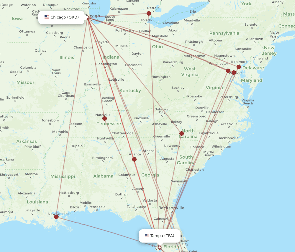 ORD-TPA flight routes