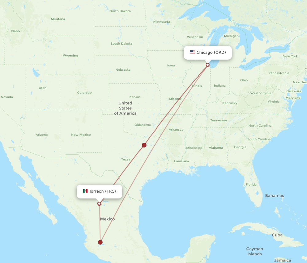 ORD to TRC flights and routes map