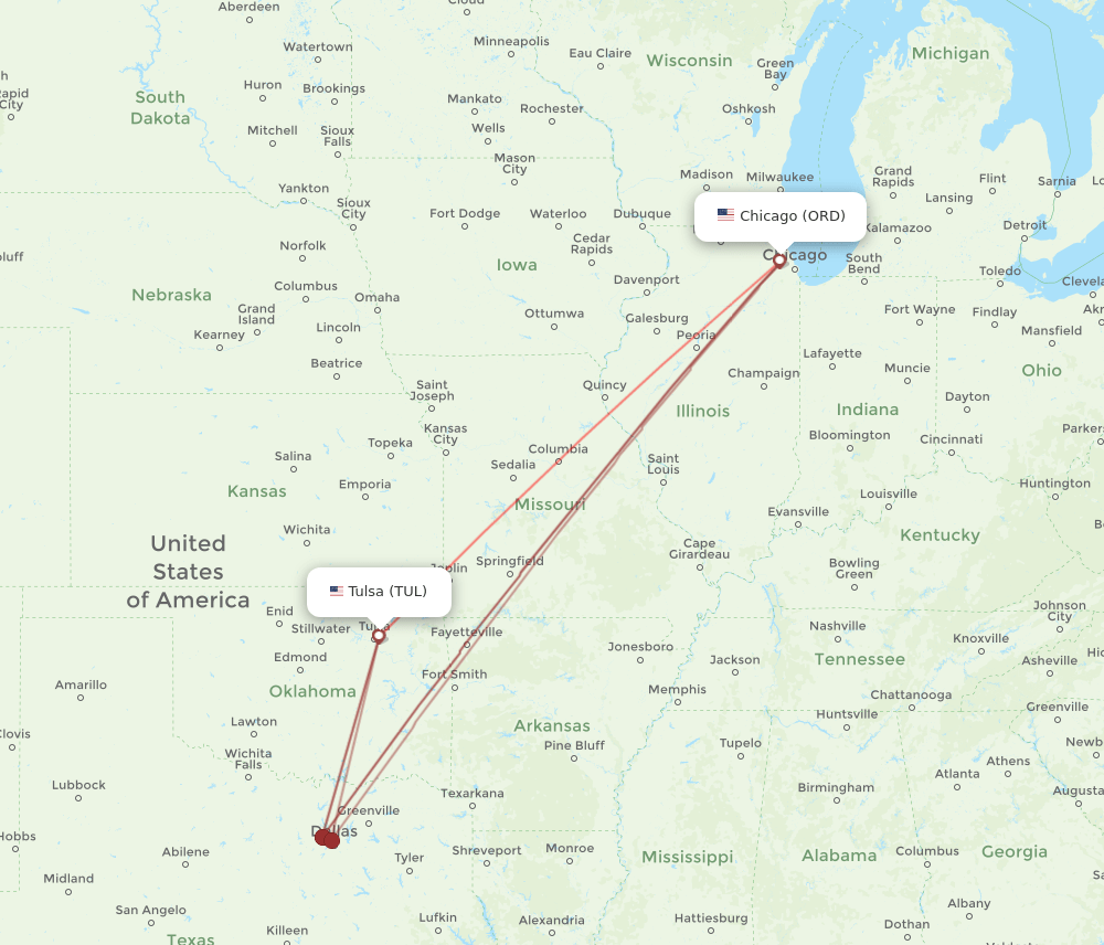 ORD-TUL flight routes