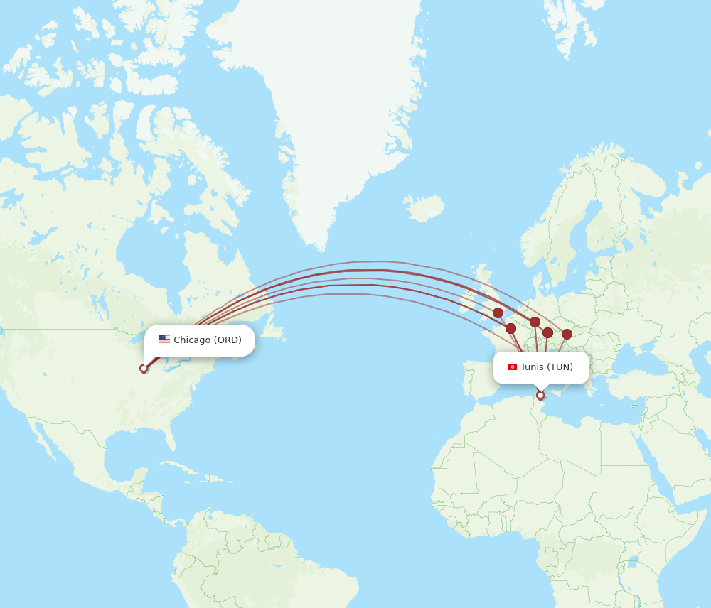 ORD-TUN flight routes