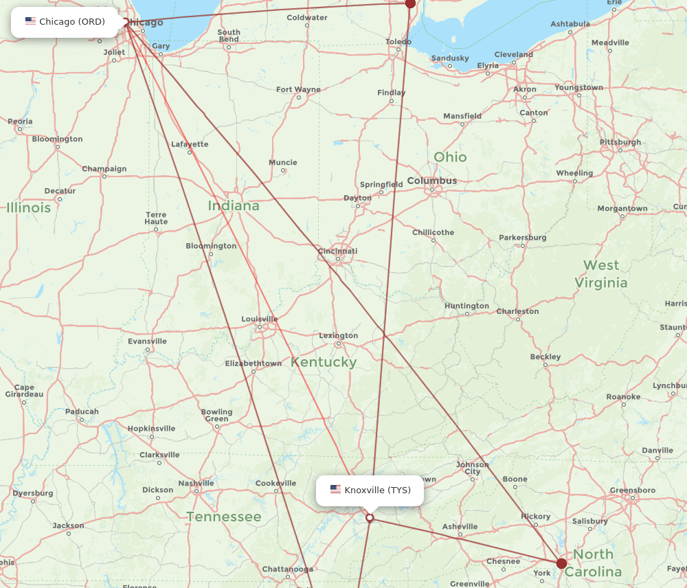 ORD-TYS flight routes